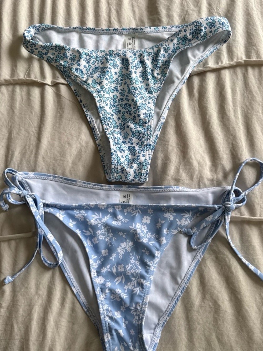 SHEIN White & Light Blue Floral Bikini Bottoms